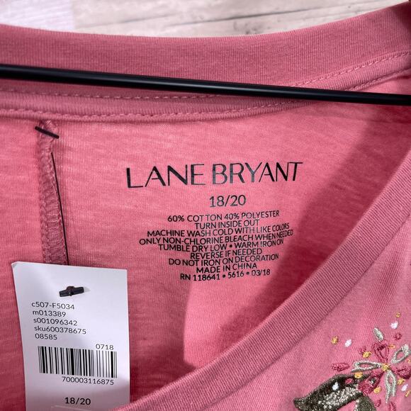 LANE BRYANT Floral Embroidered Sharkbite Hem Top Pink Womens Plus Size 18 20 - Picture 6 of 7